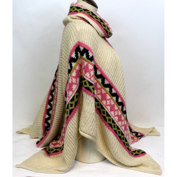 Yara Sweater Knit Poncho OSFA Cowl Neck Bohemian Spring Summer Fall Beige Pink - Picture 2 of 6